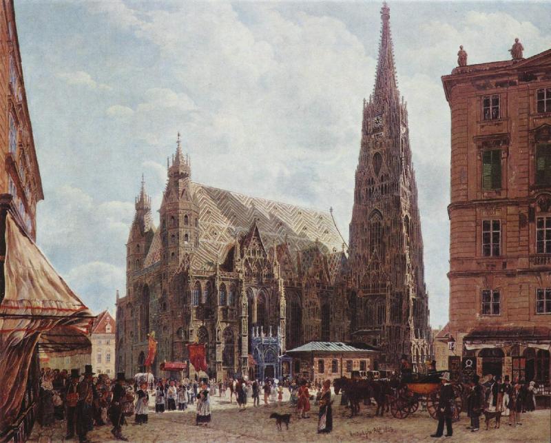 Rudolf von Alt View of Stephansdom oil painting picture